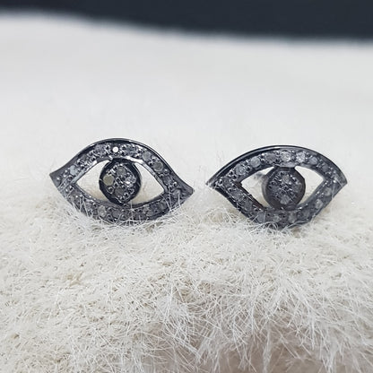 Handcrafted Evil Eye Stud Earrings, Evil Eye Designer Pave Diamond Small Stud, Gift For Special One