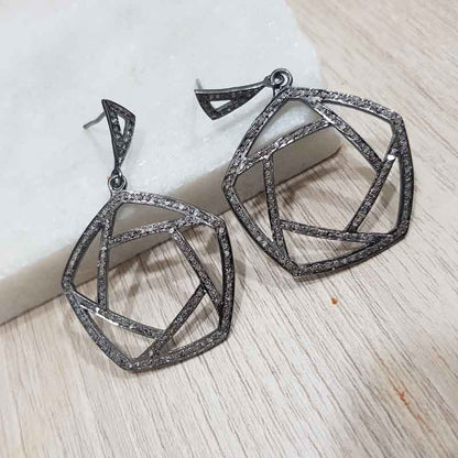 Handmade Style 925 Sterling Silver Earrings With Pave Diamond Layers, Fancy Earring, Gift For Wife, Anniversary Gift