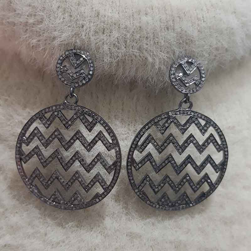 Round Fancy Designer Pave Diamond Glorious Earrings, Silver Jewelry, Gift For Women