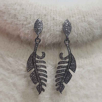 Stylish Fully Pave Diamond Earrings, Embrace Nature's Beauty, Silver Jewelry