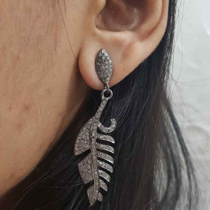 Stylish Fully Pave Diamond Earrings, Embrace Nature's Beauty, Silver Jewelry