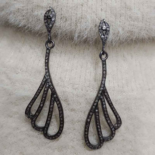 Beautiful Feather Designer Pave Diamond Earrings, Silver Jewelry, Gift For Mom, Mother's Day Gift