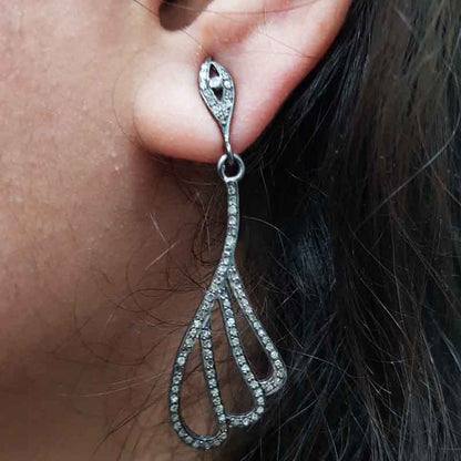 Beautiful Feather Designer Pave Diamond Earrings, Silver Jewelry, Gift For Mom, Mother's Day Gift