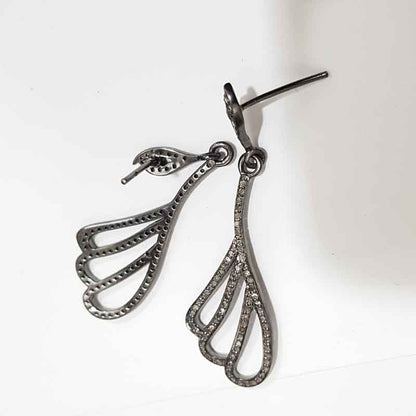 Beautiful Feather Designer Pave Diamond Earrings, Silver Jewelry, Gift For Mom, Mother's Day Gift