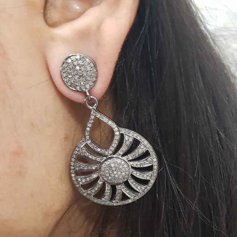 Glamorous Designer 925 Sterling Silver Pave Diamond Earrings, Gift For Love