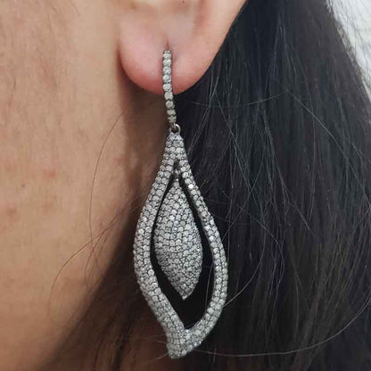 Attractive Tear Drop Designer Earrings With Pave Layers, Stunning Earrings, Shiny Earrings, Gift For Women's