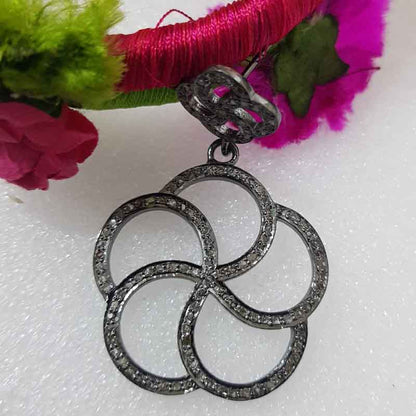 Charming Floral Dangle Earrings, Flower Style Round Designer Pave Diamond Earrings, Gift For Favorite, Silver Jewelry