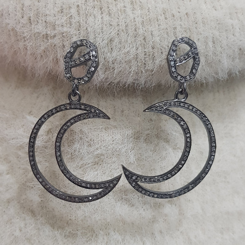 Boho Moon Earrings, Gorgeous Handmade Fancy Designer Moon Earrings, Silver Jewelry