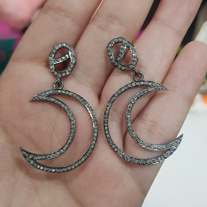 Boho Moon Earrings, Gorgeous Handmade Fancy Designer Moon Earrings, Silver Jewelry