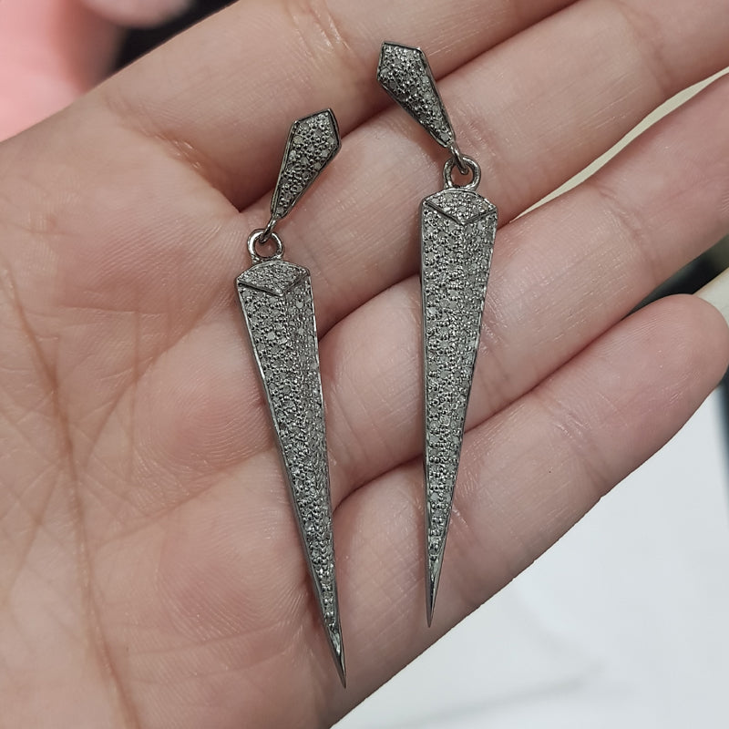 Statement Spike Earrings, Spike Designer Pave Diamond Handmade 925 Sterling Silver Earrings, Gift For Loved One, Anniversary Gift