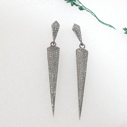 Statement Spike Earrings, Spike Designer Pave Diamond Handmade 925 Sterling Silver Earrings, Gift For Loved One, Anniversary Gift