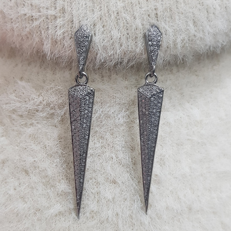 Statement Spike Earrings, Spike Designer Pave Diamond Handmade 925 Sterling Silver Earrings, Gift For Loved One, Anniversary Gift