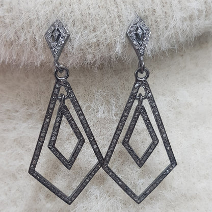 Exclusive Earring Designs, 925 Sterling Silver Pave Diamond Fancy Designer Earrings, Silver Jewelry