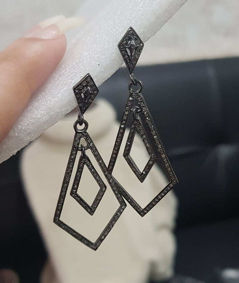 Exclusive Earring Designs, 925 Sterling Silver Pave Diamond Fancy Designer Earrings, Silver Jewelry