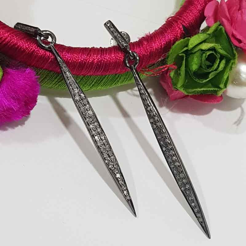 Unique Spike Earrings, Pave Diamond Spike Earrings, Anniversary Gift, Silver Jewelry