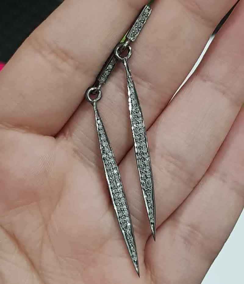 Unique Spike Earrings, Pave Diamond Spike Earrings, Anniversary Gift, Silver Jewelry