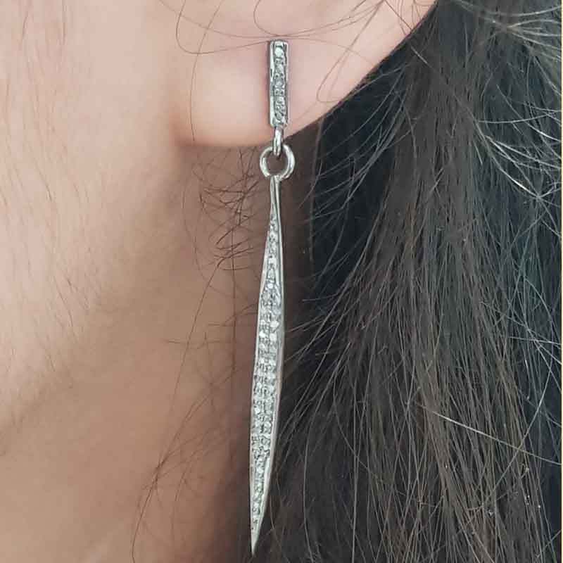 Unique Spike Earrings, Pave Diamond Spike Earrings, Anniversary Gift, Silver Jewelry