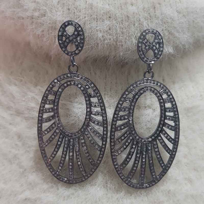 Oval Earrings Selection, Oval Shaped Pave Diamond Earrings, Classic Earrings, Silver Jewelry