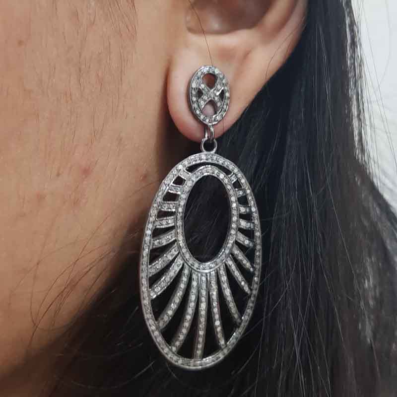 Oval Earrings Selection, Oval Shaped Pave Diamond Earrings, Classic Earrings, Silver Jewelry