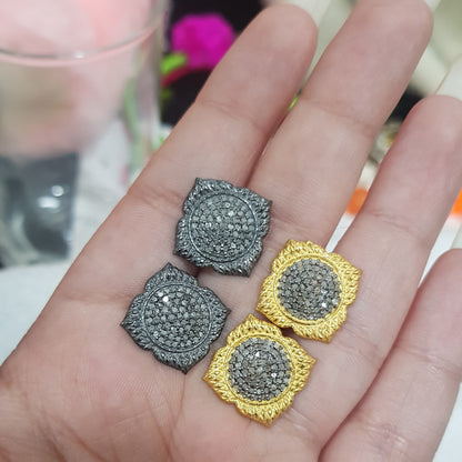 Elegant Flower Earrings, Yellow And Black Beautifully Designed Flower Stud With Pave Layers, Flower Style, Gift For Girl