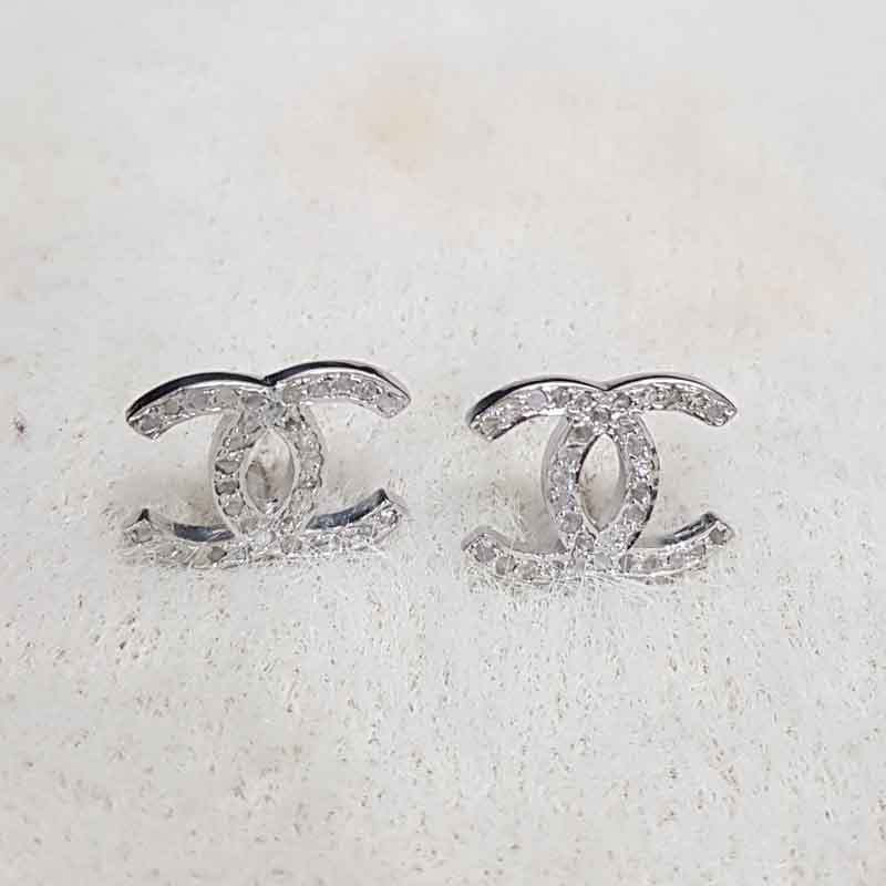 Aesthetic Stud Collection, Stunning Small CC Designer Pave Diamond Stud, Silver Jewelry