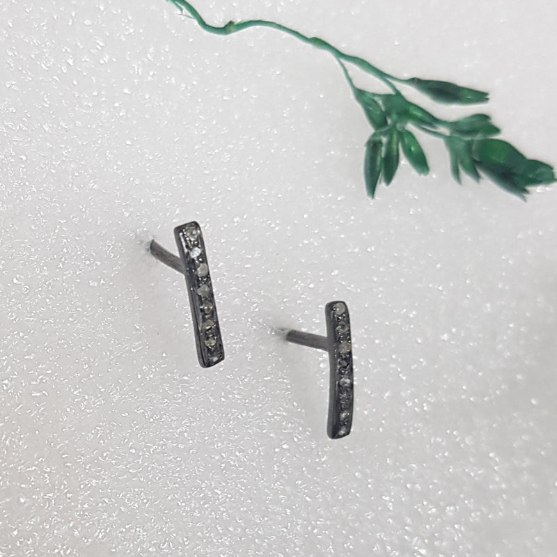 One Line Pave Diamond stud, Fancy Studs, Silver Jewelry, Gift For Girlfriend, Valentine's Day Gift