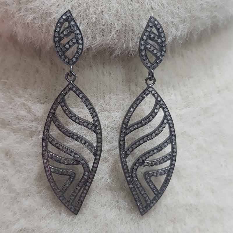 Fancy Earring Collection, 925 Sterling Silver Fancy Designer Pave Diamond earrings, Silver Jewelry