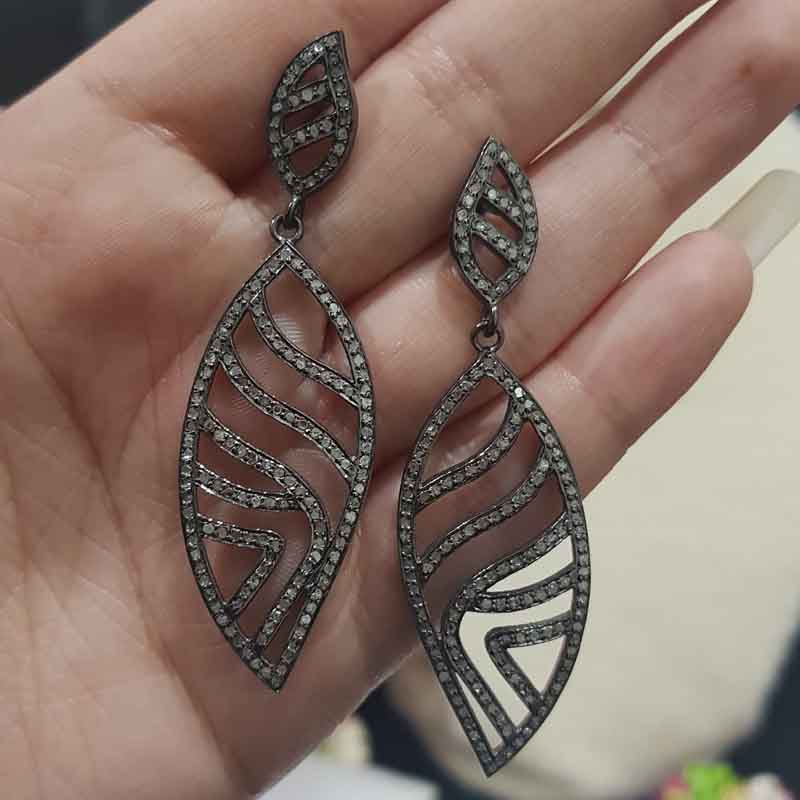 Fancy Earring Collection, 925 Sterling Silver Fancy Designer Pave Diamond earrings, Silver Jewelry