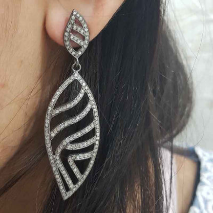 Fancy Earring Collection, 925 Sterling Silver Fancy Designer Pave Diamond earrings, Silver Jewelry