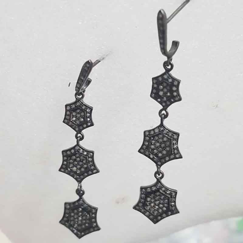 Long Hanging Star Designer Pave Diamond Earrings, Silver Jewelry, Gift For Girl, Birthday Gift