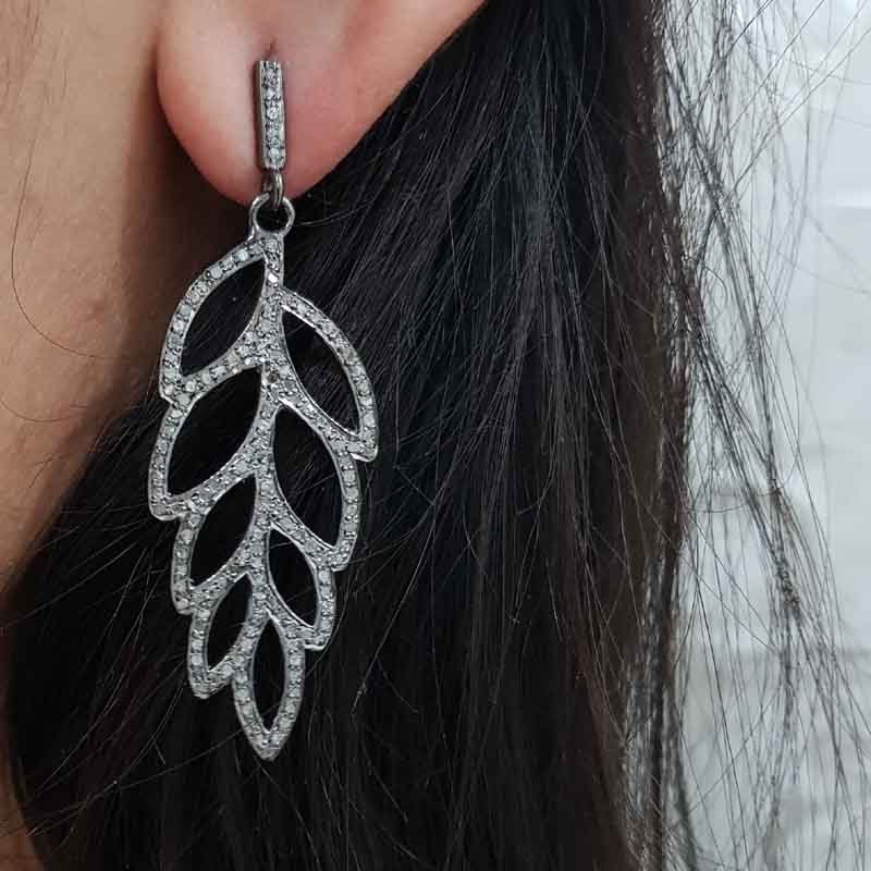 Gorgeous Leaf Designer Pave Diamond Earrings, Leaf Design Earring, Gift For Loved One, Valentine's Day Gift