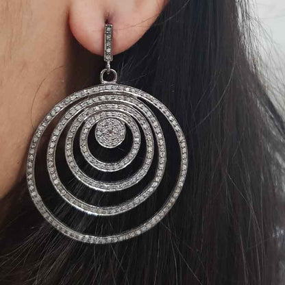 Round Designer Earrings With Pave Layers, Fancy Earring, Gift For Bride, Wedding Gift