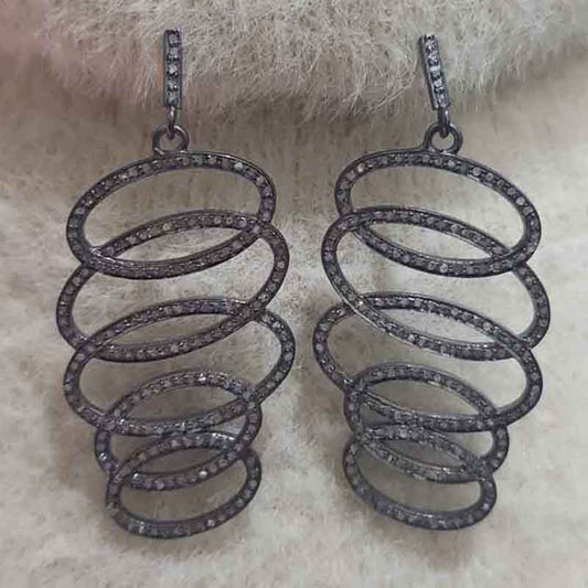 Zigzag Style Unique Designer Sterling silver Natural Pave Diamond Earrings, Silver Jewelry