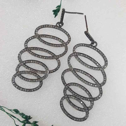 Zigzag Style Unique Designer Sterling silver Natural Pave Diamond Earrings, Silver Jewelry