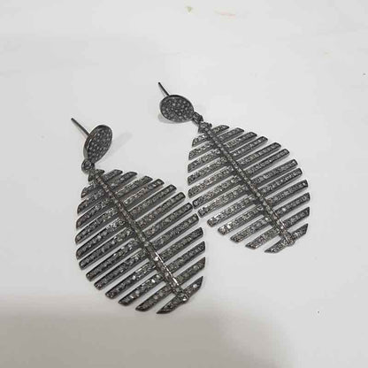 Statement Earrings Collection, Natural Pave Diamond Handmade Designer Earrings, Silver Jewelry