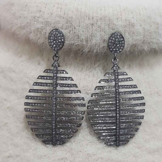 Statement Earrings Collection, Natural Pave Diamond Handmade Designer Earrings, Silver Jewelry