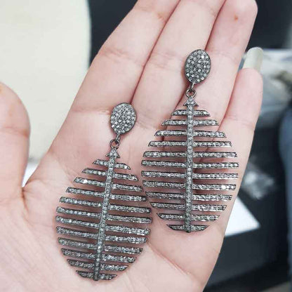 Statement Earrings Collection, Natural Pave Diamond Handmade Designer Earrings, Silver Jewelry