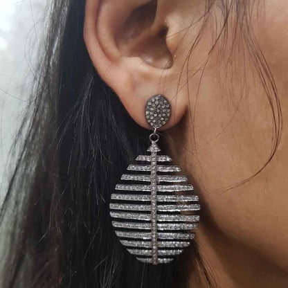 Statement Earrings Collection, Natural Pave Diamond Handmade Designer Earrings, Silver Jewelry