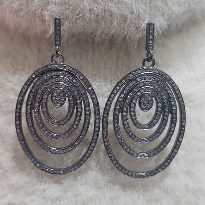 Earrings with a Classic Shape, Oval Designer Pave Diamond Layers Earrings, Gift For Wife