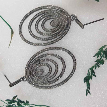 Earrings with a Classic Shape, Oval Designer Pave Diamond Layers Earrings, Gift For Wife