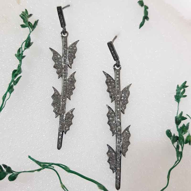 Earrings to Lift Your Style, Long Glorious Butterfly Designer Pave Diamond Earrings, Silver Earrings, Gift For Wife