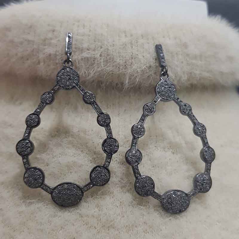 Fancy Earrings to Elevate Your Look, 925 Solid Sterling Silver Natural Pave Diamond Handmade Earrings, Silver Jewelry, Gift For Mom