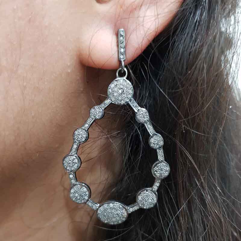 Fancy Earrings to Elevate Your Look, 925 Solid Sterling Silver Natural Pave Diamond Handmade Earrings, Silver Jewelry, Gift For Mom