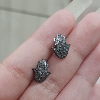 Hamsa Hand Designer Pave Diamond Beautiful Stud, Silver Earrings, Birthday Gift, Gift For Loved One