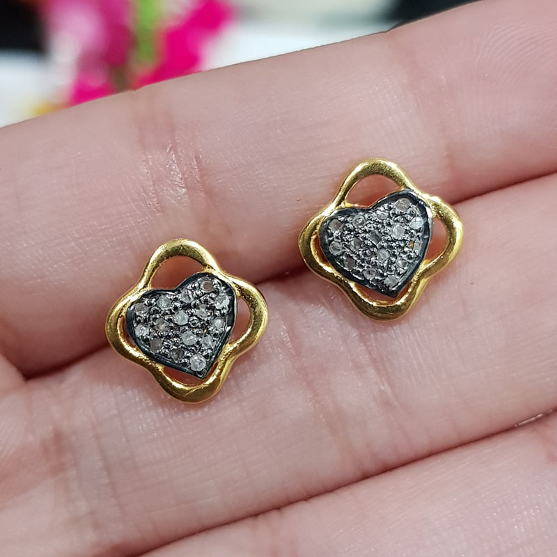 Fancy Heart Designer Pave Diamond Earrings, Cutest Stud Earrings, Silver Jewelry, Gift For Sister