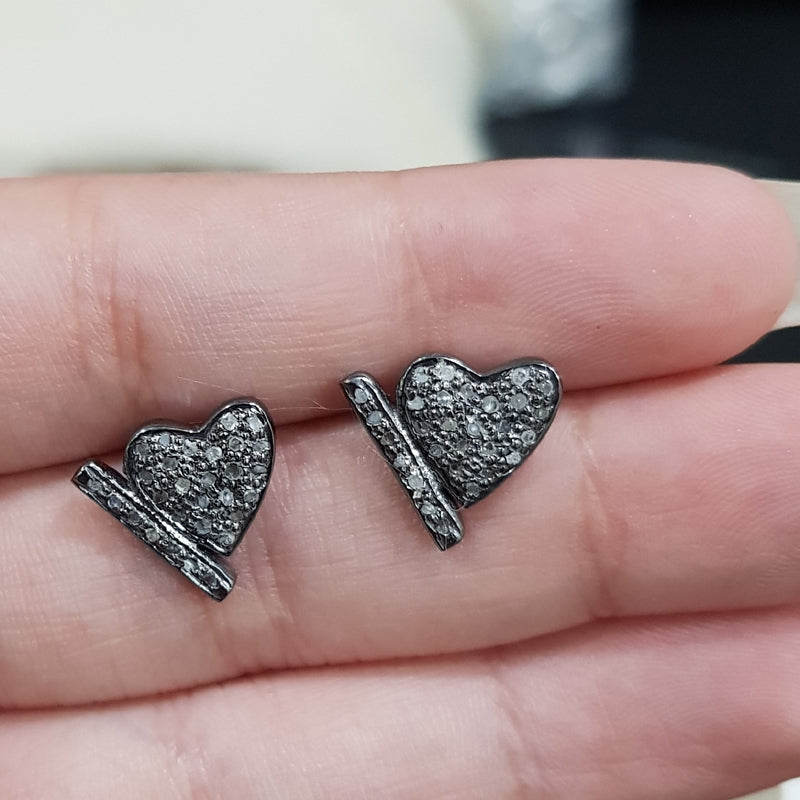 Pave Diamond Small Shiny Heart Stud,  Heart-Shaped Stud Earrings, Valentines Day Gift, Gift For Girlfriend