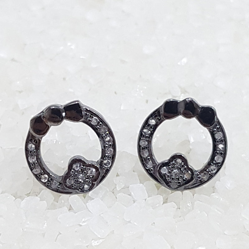 Elegant Black Fully Natural Pave Diamond Round Stud earrings, Fancy Gift For Lady, Women's Day Gift