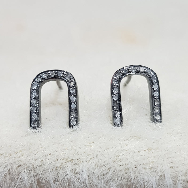 U Shaped Pave Diamond Small Fancy designer Stud Earrings, Fancy U Shaped Stud, Silver Jewelry