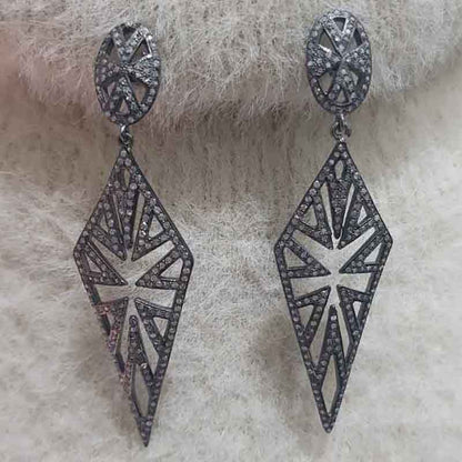 Arrow Head Designed 925 Sterling Silver Pave Diamond Earrings, Stylish Arrowhead Earrings, Silver Jewelry