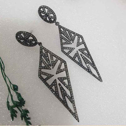 Arrow Head Designed 925 Sterling Silver Pave Diamond Earrings, Stylish Arrowhead Earrings, Silver Jewelry